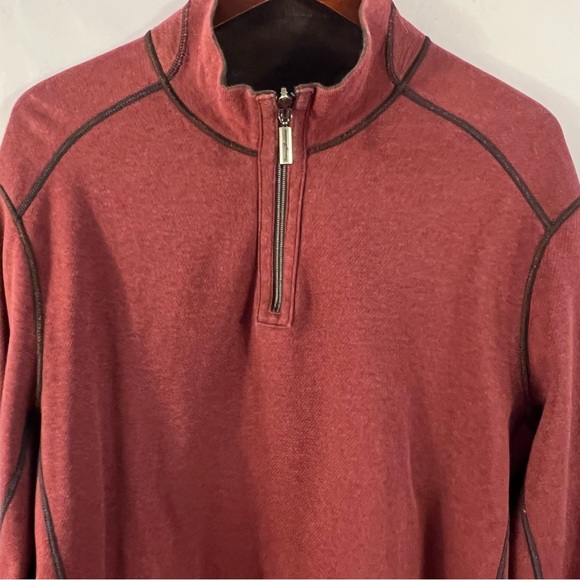 Tommy Bahama 1/4 Zip Reversible Jacket Men's L Large Brown Red Pullover Sweater - Picture 2 of 5